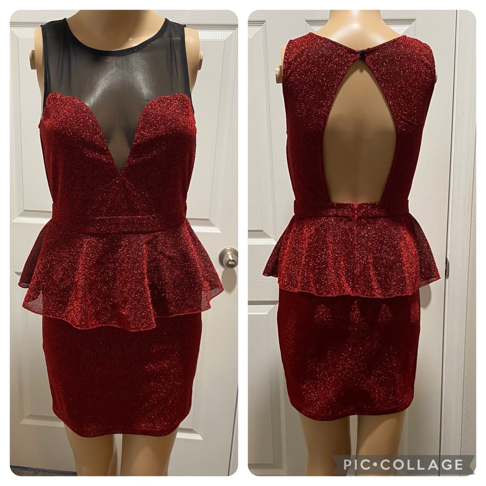 Charlotte Russe Red Sparkly Bodycon Peplum Dress Size Small EUC - Picture 1 of 10